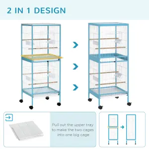 PawHut 2 In 1 Large Bird Cage Aviary with Wheels, Slide-out Trays Wood Perches