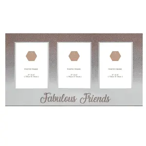 Rose Gold Glitter "Fabulous Friends" Triple Photo Frame - 4X6"