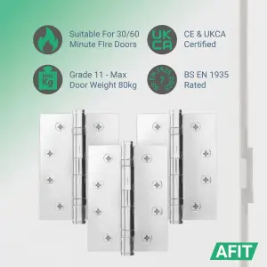 AFIT Polished Chrome Door Hinges - 4 Inch / 102mm  Internal Fire Door Hinges - 1.5 Pairs