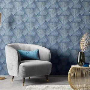 Galerie Elle Decoration Blue Gold Art Deco Geometric Embossed Wallpaper