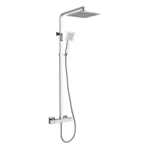 Chrome Square Overhead Thermostatic Rigid Riser Shower Kit