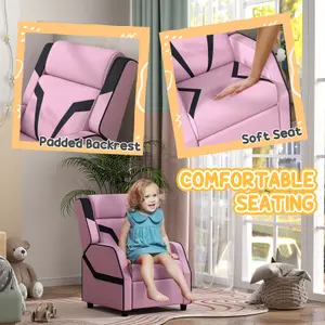 AIYAPLAY 2 in 1 Kids Armchair Recliner, PU Leather, for 3-9 Years Old, Pink