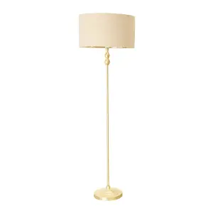 ValueLights Maggie Gold Metal Candlestick Floor Lamp with Beige and Metallic Gold Lamp Shade