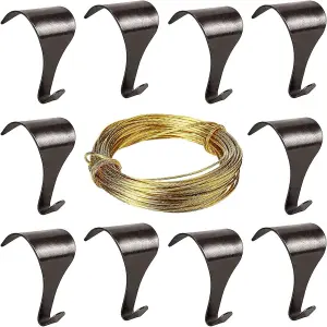 Picture Rail Moulding Hook 10pc Antique Brass Plated Picture Frame Photo Mirror Hangers with 3 Metres Brass Picture Wire