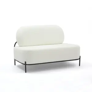 2 Seater Loveseat Small Sofa in White Teddy Boucle Fabric