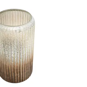 Verre Tall Frosted Ribbed Glass Gold Vase H30Cm W20Cm