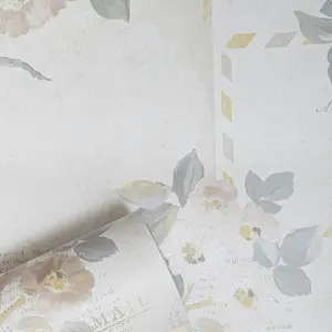 Cream Beige Floral Wallpaper Postcards Stamps Words Buttons Keys Paste The Paper