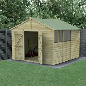 Forest Garden Beckwood 10x10 ft Apex Natural timber Wooden 2 door Shed with floor & 4 windows (Base included)