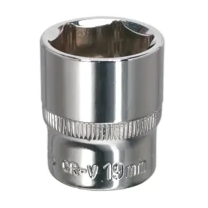 Sealey WallDrive Socket 19mm 3/8" Square Drive Fully Polished Finish Tool SP3819