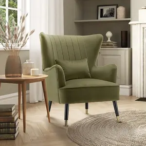 Velvet Sage Green Camila Accent Wingback Chair