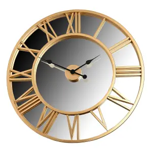 Hometime Retro Gold Cased Mirrored Roman Dial Wall Clock 76cm