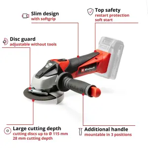 Einhell Cordless Angle Grinder 115mm 18V Power X-Change Tool Free Softstart TE-AG 18/115 Li-Solo - Body Only