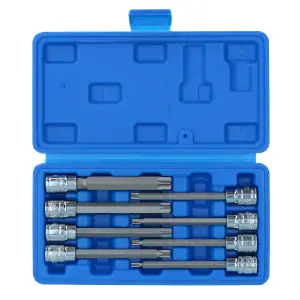 8pc 3/8" Drive T25-T60 Star Torx Socket Bit Set Ratchet Torque 110mm Long