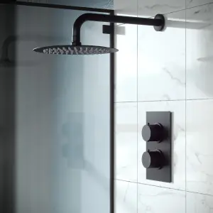 Nes Home Overhead Rainfall Shower Concealed Thermostatic Mixer Set Matte Black