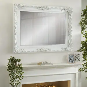 Wall Mirror Vintage Carved Louis Handcrafted and finished Rectangular Shaped with White Frame -H 110cm x W 80cm