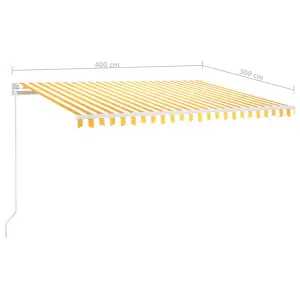 Berkfield Manual Retractable Awning with LED 400x300 cm Yellow and White