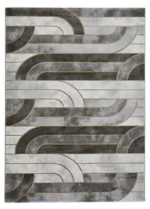 Grey Gold Abstract Modern Easy to clean Rug for Dining Room Bed Room and Living Room-120cm X 170cm