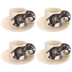 Coffee Tea Cups and Saucers Set of 4 Elephant Mug by Laeto House & Home - INCLUDING FREE DELIVERY