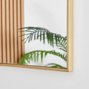 Alcantera Rectangle Metal Frame Wall Mirror Simple and Elegant Modern Design Gold / 140cm H x 50cm W