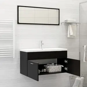 Berkfield 2 Piece Bathroom Furniture Set Black Engineered Wood