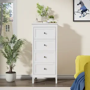 93cm H Classic White Wooden 4-Drawer Storage Cabinet for Bedroom Living Room