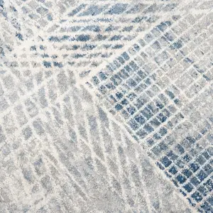 Silver Blue Distressed Abstract Geometric Runner Rug 70x240cm