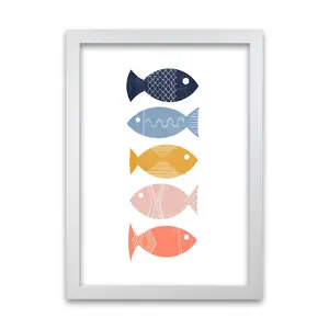 Scandinavian Geometric Fish A - Print White Frame / 30cm H x 21cm W x 3cm D