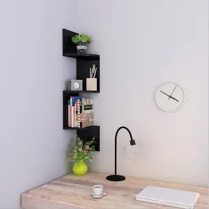 3 Tiers Wall Mount Corner DIY Wooden Shelf Floating - Black