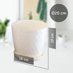 Plant Pot Flowerpot Round Plastic Crystal Modern Decorative Small Medium Large Cream 20cm