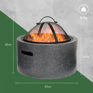 VonHaus Fire Pit, 2 in 1 Firepit with BBQ Cooking Grill for Outdoor, Garden, Patio, MgO Material, Use Wood or Charcoal to Fuel