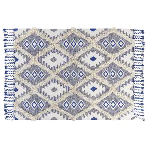 Cotton Area Rug 140 x 200 cm Light Beige and Blue MANAVGAT