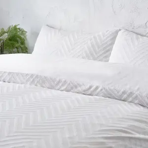 Yard White Chevron Tuft King Cotton Duvet cover & pillow case set