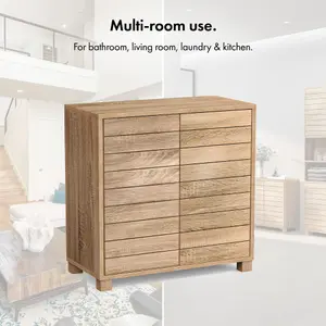 VonHaus Bathroom Storage Cabinet, Oak Wood Effect Floor Cabinet with Handleless Design, Freestanding Towel Storage Unit, Chester