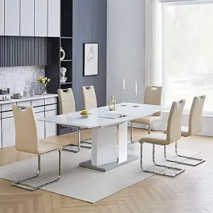 Belmonte White Dining Table Large 6 Petra Taupe Chairs