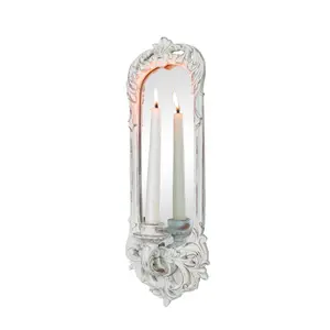 Melody Maison Ornate White Wall Mirror Candle Holder Sconce