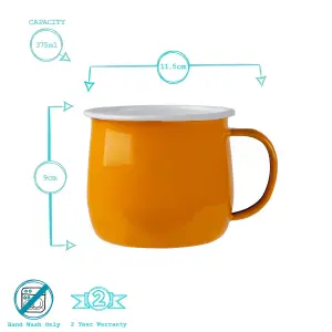 Argon Tableware - Coloured Enamel Belly Mugs - 375ml - Pack of 6 - Yellow