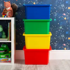 Wham 4x Stack & Store 30L Mixed Colour Plastic Storage Boxes. Home, Office, Classroom, Playroom, Toys, Books. L45.5 x W35 x H25cm