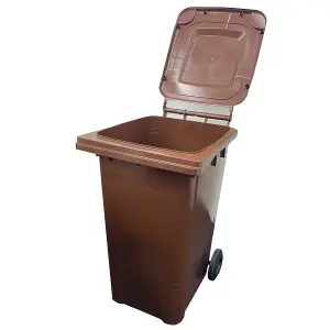 240L Brown Large Outdoor Garden Waste Recycling Wheelie Bin With Rubber Wheels Handle & Lid