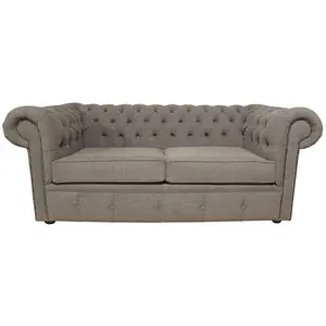 Chesterfield 2 Seater Sofa Settee Verity Plain Steel Grey Fabric In Classic Style