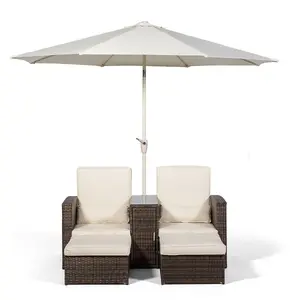 Giardino Nevada Double Reclining Rattan Sun Loungers Set - Brown