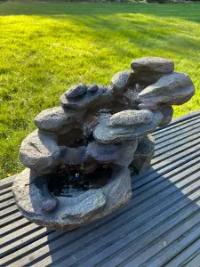 Rock Waterfall Water Feature with LED Lights - Solar Powered 45x23x24.5cm