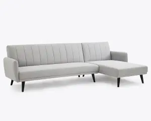 Clinton Light Grey Fabric L Shape Sofa Bed