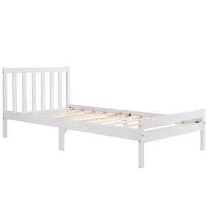 Wooden Bed Frame, Single Bed 3ft Solid Wooden Bed Frame, Bedroom Furniture for Adults, Kids, Teenagers, White