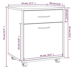 Berkfield Rolling Cabinet Grey Sonoma 45x38x54 cm Engineered Wood