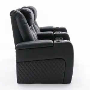 Broadway 2 Seater Electric Recliner Cinema Sofa USB Charging Led Base (Black)