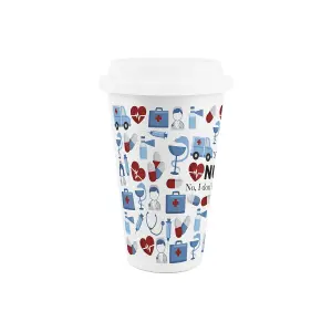 Nurse Ceramic Travel Mug - Novelty Medical Training Trades Gift for New Job - Double-Walled Insulated Hot/Cold Drinks Cup Present