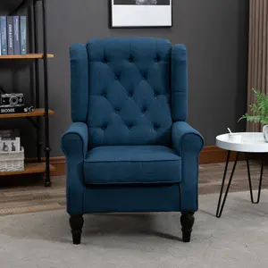 HOMCOM Accent Armchair Home Furniture Retro Tufted Club Wood Fabric Blue