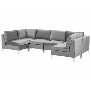 6 Seater U-Shaped Modular Velvet Sofa Grey EVJA