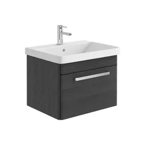 Emery Textured Black Wall Hung Bathroom Vanity Unit & Basin Set with Chrome Handles (W)60cm (H)46cm