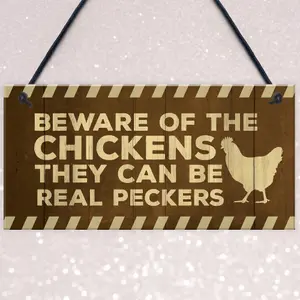 Beware Of The Chickens Sign Funny Chicken Coop Sign Home Plaque Family Gift